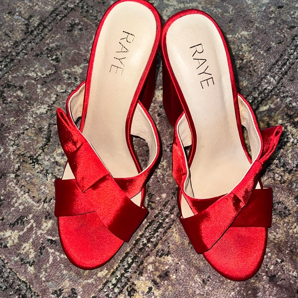 Red Satin Block Heeled Sandal